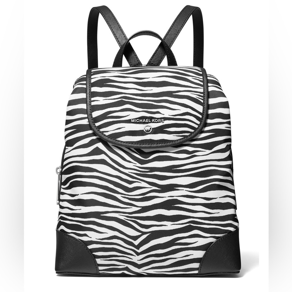 Michael Kors Raven Medium Black and White Zebra print Backpack